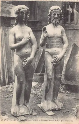 A838 Frankreich Kathedrale de Rouen Statnes Adam und Eva Statue Vintage Postkarte