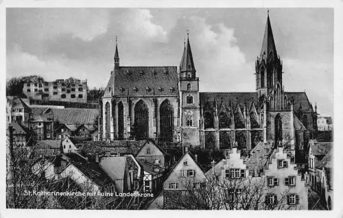 L158 Deutschland St. Katharinenkirche mit Ruine Landeskrone Vintage Postkarte