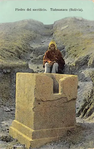 Bolivien Tiahuanaco Opferstein ethnische Vintage Postkarte