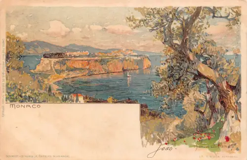Monaco Wielandt Litho Vintage Postkarte