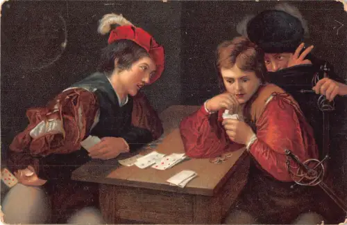 Kunst von Caravaggio Falschspieler Mittelalter Männer Spielkarten 1905 Postkarte