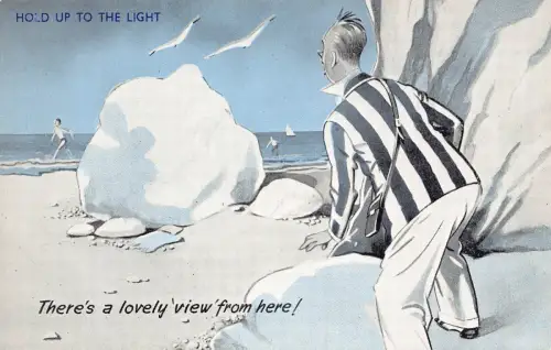 L544 Von hier aus hat man einen schönen Blick Comic Hold to Light Vintage Postkarte