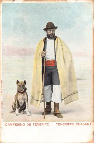 B557 Spanien Campesino de Tenerife Bauer und sein Hund Vintage Postkarte