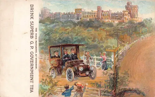 B575 Werbung Getränke Hervorragende GP Regierung Teekönig im Auto Windsor Postkarte