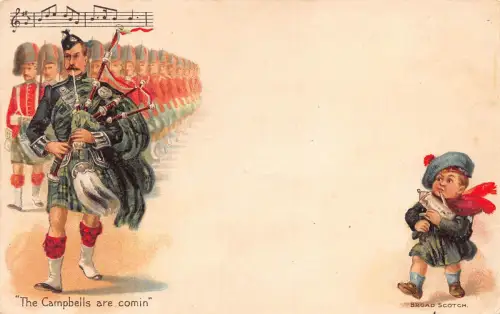 B575 Werbung P&P Campbell Perth Dye Works schottischer Dudelsack Musik Postkarte