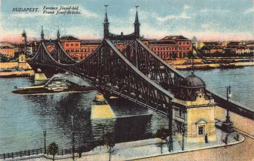 A226 Ungarn Budapest Franz Josef Brücke Dampfschiff Vintage Postkarte
