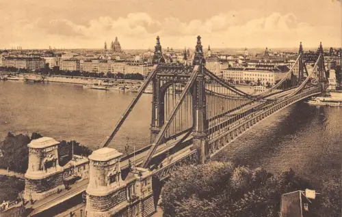 A226 Ungarn Budapest Erzsebet versteckte Brücke Vintage Postkarte