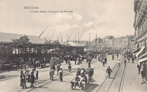 Italien Messina Vittorio Emanuele Straße col Mercato Wagen Ochse Postkarte