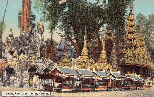 Myanmar Burma Schreine Shwe Dagon Pagode Rangun Vintage Postkarte