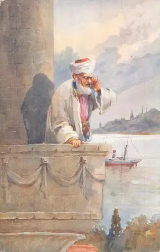 Türkei Konstantinopel Istanbul ethnischer Ureinwohner Mann am Morgengebet Kunst Postkarte