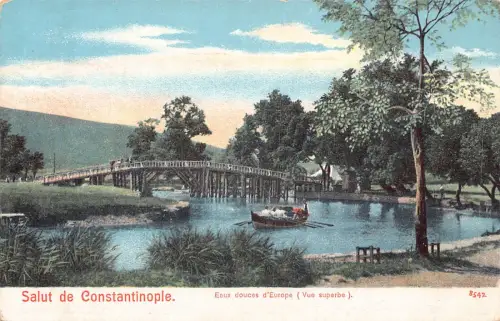 Türkei Salut de Constantinople Istanbul Eaux douces d'Europe Boot Postkarte