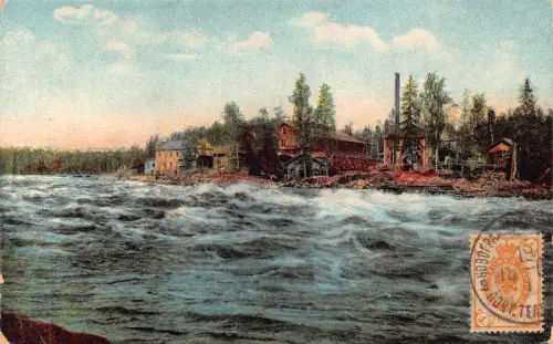 A037 Finnland Imatra Stromschnellen Flusshütten Vintage Postkarte