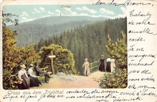 L368 Deutschland 1905 Gruss aus dem Triebthal Loreley Touristen Vintage Postkarte