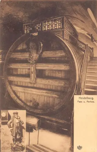 Deutschland Heidelberg Fass u Perkeo Barrick Statue Vintage Postkarte