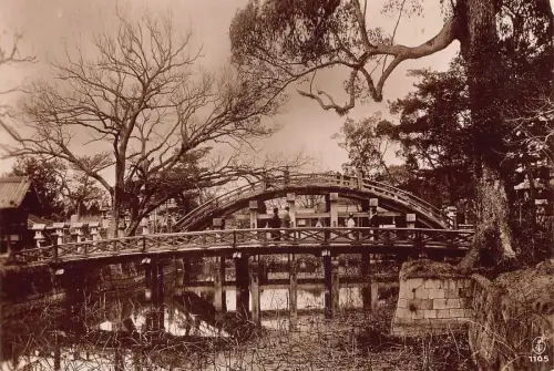 Japan Glyzinie auf Taiko Brücken im Kameido Tenjin Schrein Tokio Vintage Postkarte