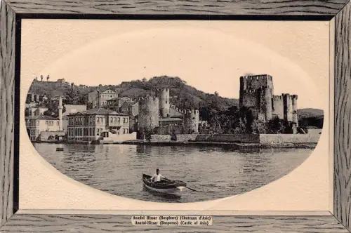 Türkei Istanbul Anatol-Hissar Bosporus Burg Asien Boot Passepartout Postkarte