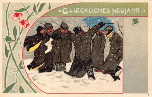 L400 Neujahrsgrüße 1906 Männer singen Chor Kleeblatt Glück Jugendstil Postkarte