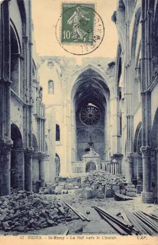 L130 Frankreich 1923 Reims St Remy Kirche La Nef Ruine Vintage Postkarte