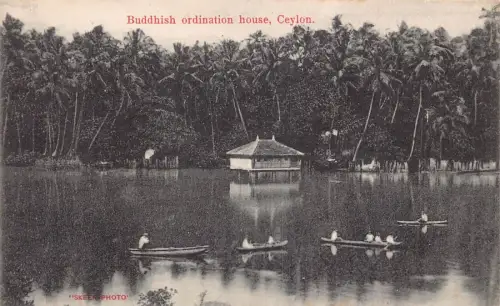 L380 Ceylon Sri Lanka Buddhisches Ordinationshaus Waldboote Vintage Postkarten