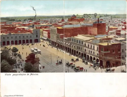 Mexico Vista Panoramica de Mexico Industrie Straßenbahn 1904 Panorama Postkarte B836