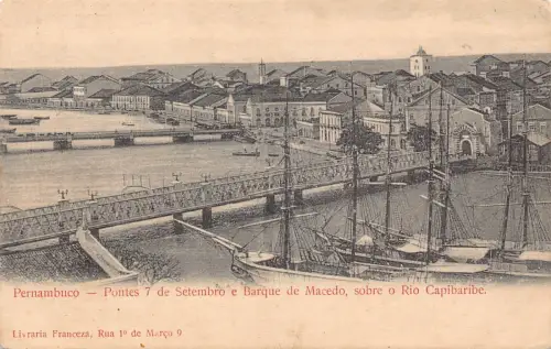 Brasilien 1908 Pernambuco Pontes 7 de Setembroe e Barque de Macedo Postkarte B836