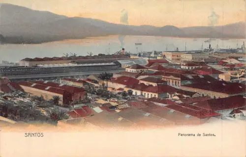 Brasilien Santos Panorama de Santos Dampfschiffe Vintage Postkarte B837