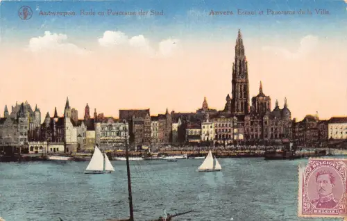 A849 Belgien 1919 Anvers Antwerpen Panorama de la Ville Segelboote Postkarte