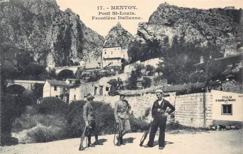 A850 Frankreich Menton Italien Grenze Pont St Louis Grenzpolizist Offiziere Postkarte