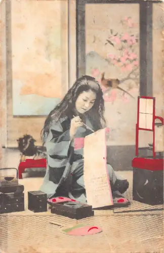 B584 Japan 1910 Geisha Schreibbrief Langhaar Stil Ethnische Kultur Postkarte