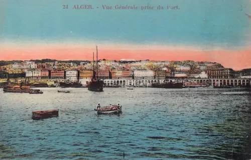 Algerien Algier Gesamtansicht der Hafenboote Vintage Postkarte
