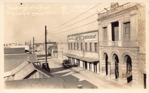 Mexiko Reynosa Theater Main Street Hotel Restaurant Auto RPPC Vintage Postkarte