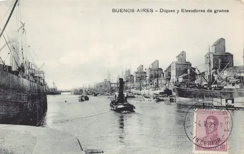L127 Argentinien 1923 Buenos Aires Diques Elevadores de granos Dampfschiff Postkarte