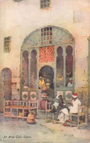 L384 Ägypten Kairo Ein arabisches Cafe Gemälde signiert Ella Du Cane Vintage Postkarte