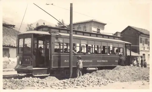 Mexiko Elektrische Straßenbahn Straßenbahn Echtfoto Vintage Postkarte