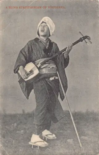 B585 Japan 1909 Blind Street Sänger von Yokohama Shamisen Kultur Postkarte