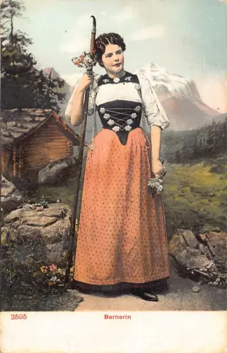 Schweiz Mädchen in Tracht Stockstock Volkstyp Bernerin Postkarte