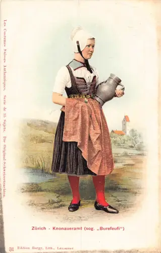 Schweiz Zuerich Knonaueramt Mädchen in Tracht Milchtopf Postkarte