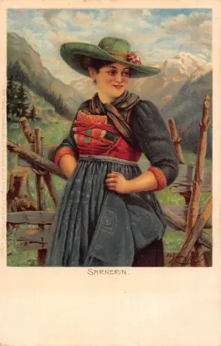 Schweiz Sarnerin Frau in Tracht Vintage Postkarte
