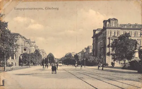 Schweden Kungsportsavenyen Goeteborg Straßenbahn Vintage Postkarte