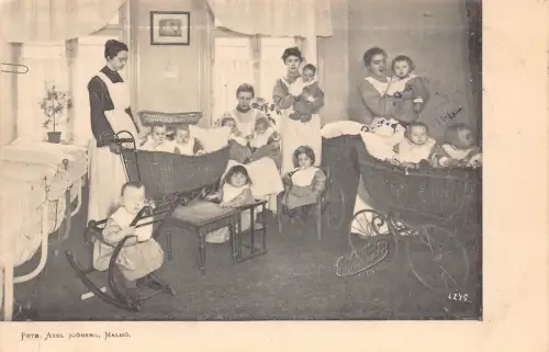 Schweden Malmö Pflegehaus Babys Kinder Nannys Vintage Postkarte