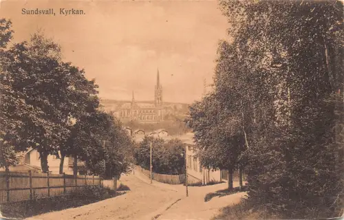 Schweden Sundsvall Kyrkan Kirche Vintage Postkarte