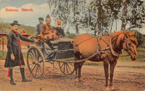 Schweden Dalarne Rattvik Kinder im Pferdewagen Vintage Postkarte