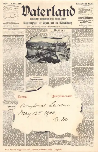 B588 Zeitungsbrief Vaterland Luzern Quaipromenade Schweiz Postkarte