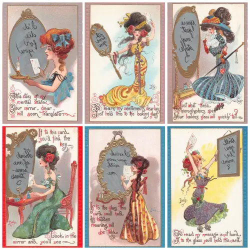 L545 Damenmode Glamour 6er Set Hold to Mirror von DWIG geprägte Postkarten