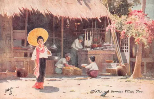 L255 Burma Myanmar Ein burmesischer Dorfladen Postkarte