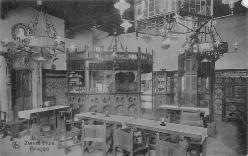 B002 Belgien Brügge Maison Noire Salle du Cabaret Interior Vintage Postkarte