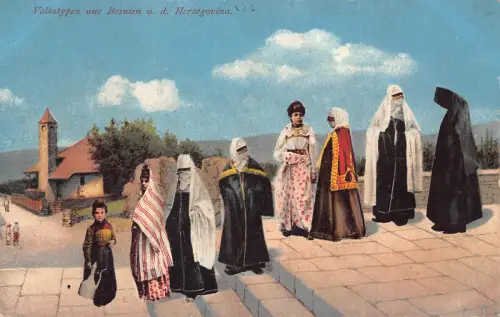 A999 Bosnien und Herzegowina Frauen und Mädchen in traditionellen Kostümen Postkarte