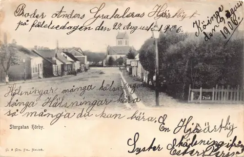 Schweden 1906 Storgatan Hoerby Street Vintage Postkarte