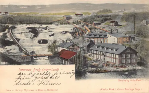 Schweden Rottneros Bruk Wermland Wasserfall Vintage Postkarte