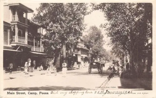 A998 Indien 1908 Main Street Camp Poona Vintage Postkarte